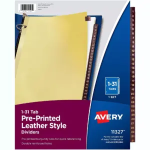 Avery Red Lthr Tab Dividers Printed 1-31 8-1/2
