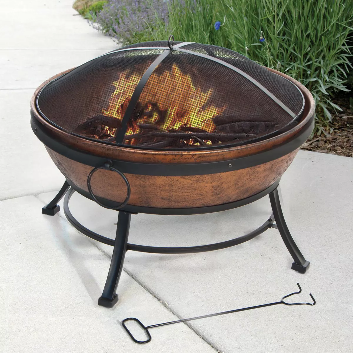 DeckMate 30371 Avondale Outdoor Backyard Patio Portable Steel Fire Bowl Fire Pit, Antiqued Copper Finish