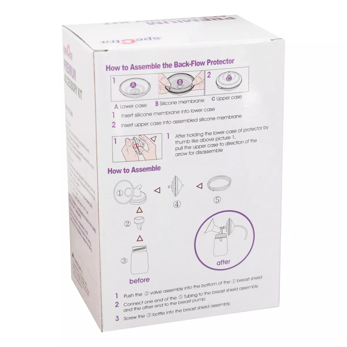 Spectra Breast Pump Premium Accessory Kit with 28mm Breast Flange, Replacement Parts, and Bottle