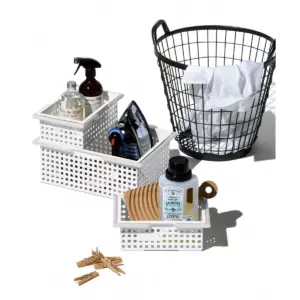 Like-It Versatile Stacking Plastic Home Bathroom Storage Solution Organizer Slotted Basket Tote, Gray (6 Pack)