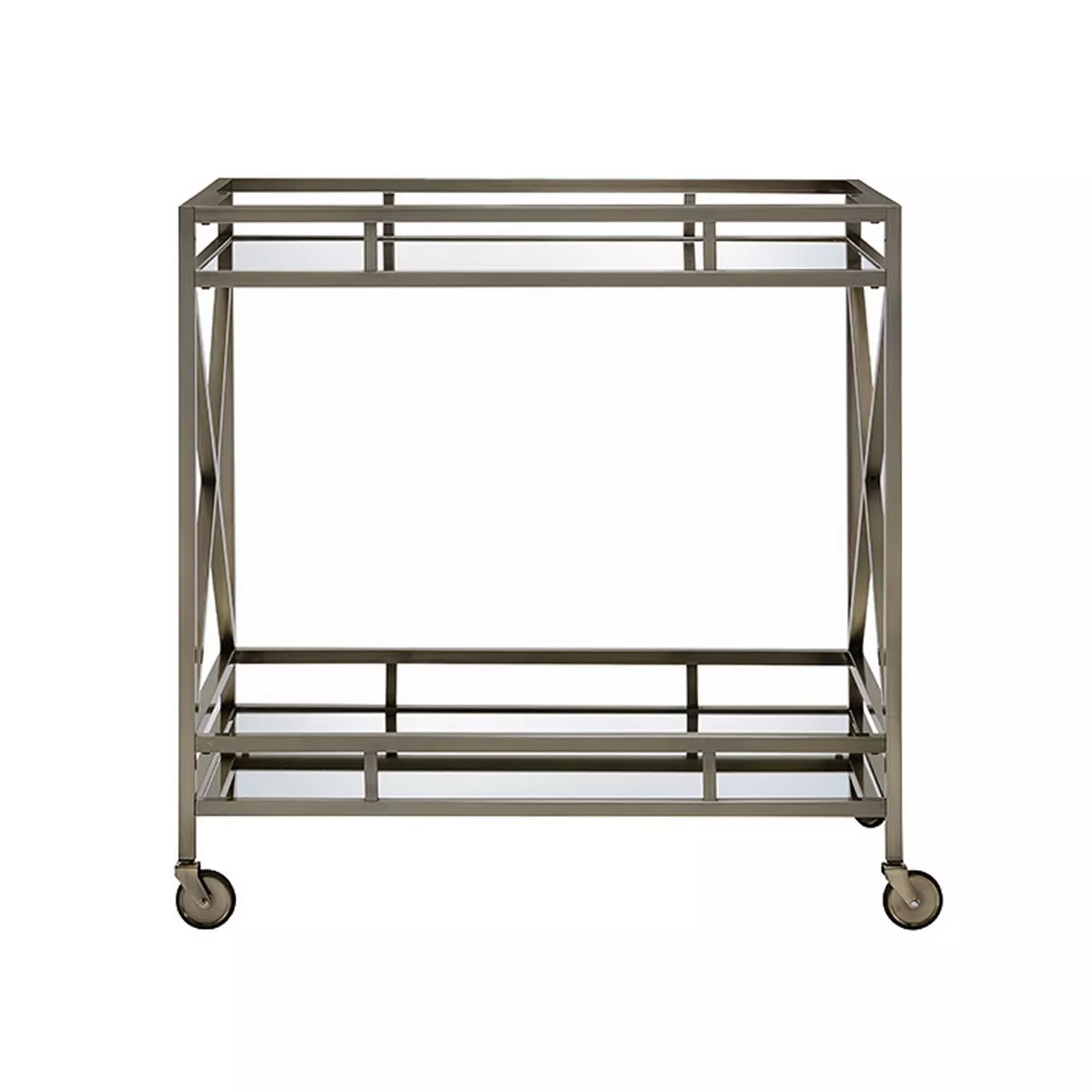 Open Metal Frame 2 Tier Mirrored Serving Cart Gold/Silver - Benzara