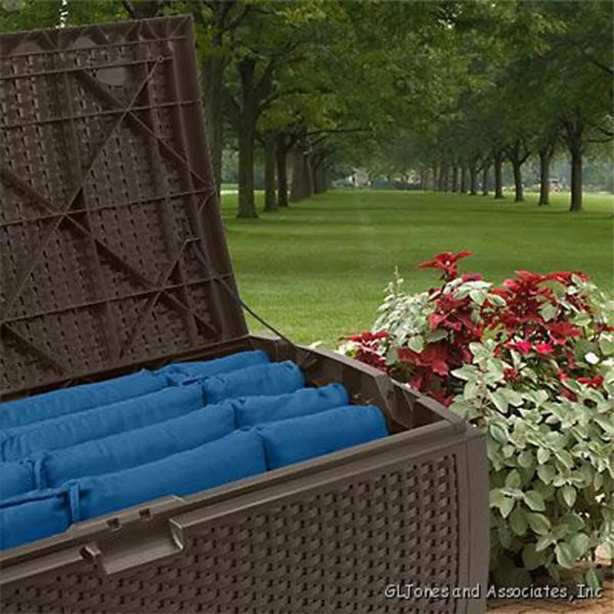 Suncast DBW7300 73 Gallon Resin Wicker Outdoor Patio Storage Deck Box, Mocha