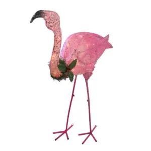 Northlight 3' Pink Glittered Flamingo with Holly and Berry Outdoor Yard Decor