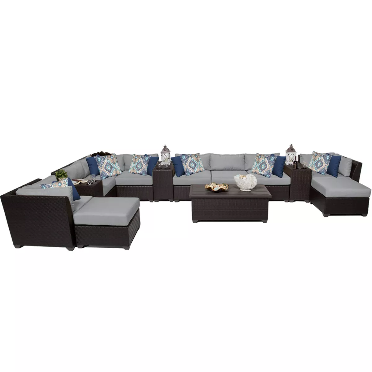Barbados 14pc Patio Sectional Seating Set with Cushions - Gray - TK Classics
