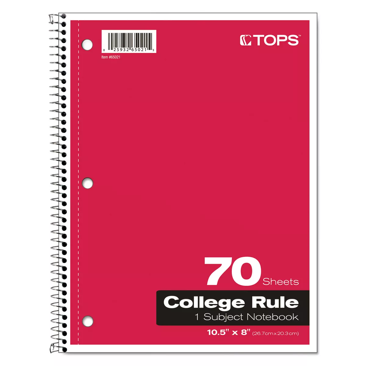 Tops Coil-Lock Wirebound Notebooks College/Medium 10 1/2 x 8 White 70 Sheets 65021