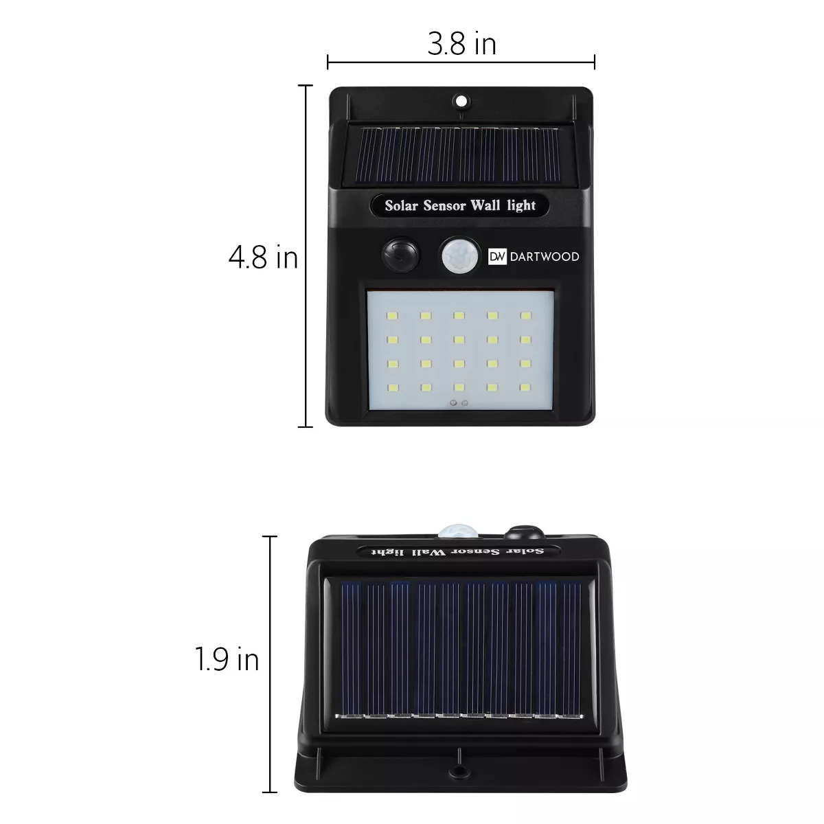 Dartwood Outdoor Solar Lights with Motion Sensor, 20 LED, 150 Lumens Bright Weatherproof Wall Spotlight for Gardens Porches Walkways Patios (2 Pack)