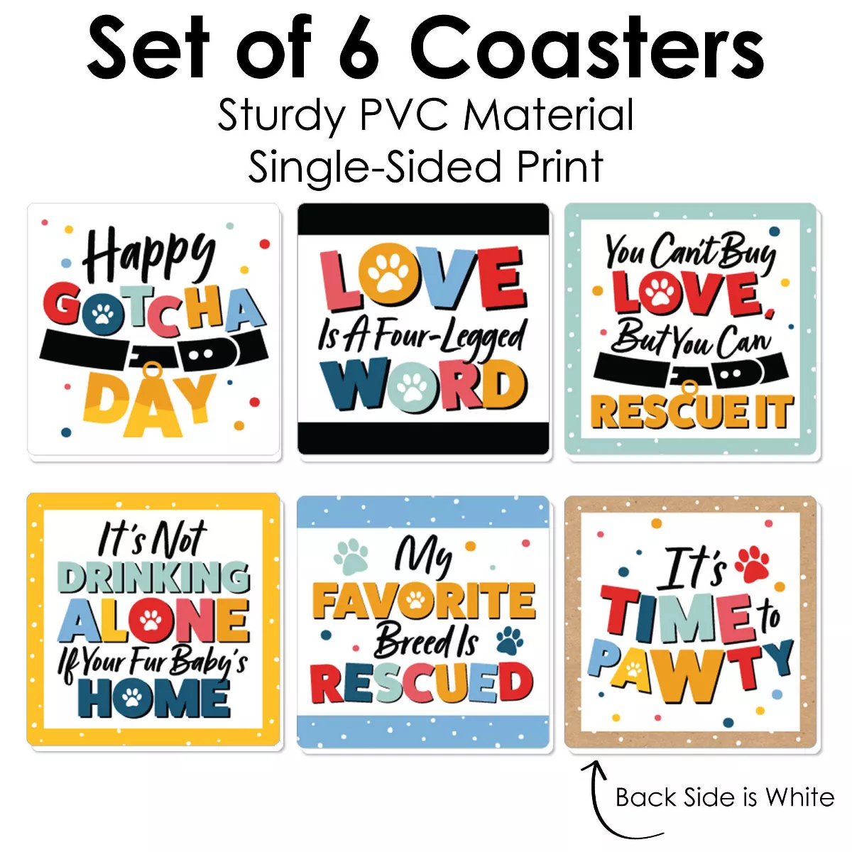 Big Dot of Happiness Happy Gotcha Day - Funny Dog and Cat Pet Adoption Party Decorations - Drink Coasters - Set of 6
