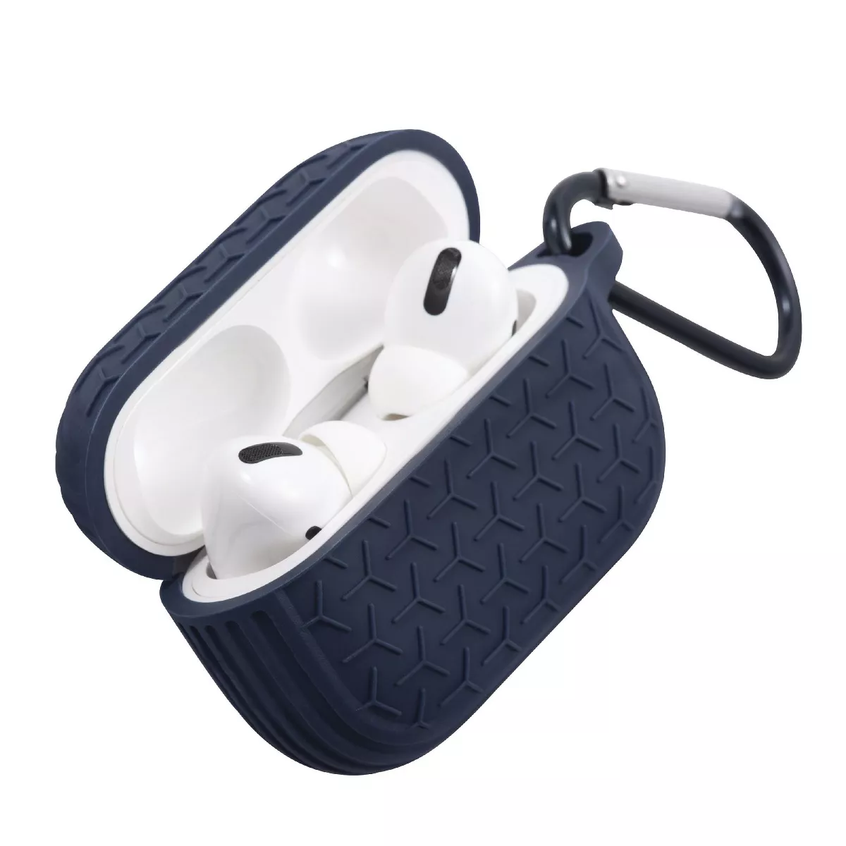 Insten Honeycomb Textured Pattern Case For AirPods Pro, Soft Silicone Skin Cover with Keychain, Blue