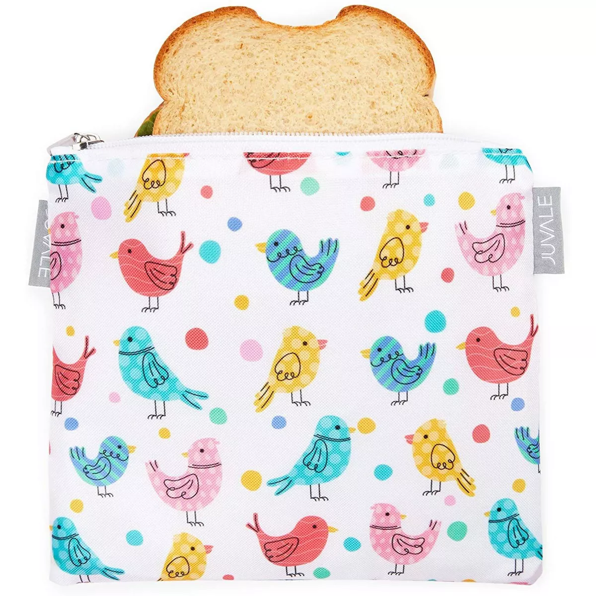 Juvale 5 Pack Resealable Plastic Bags, Colorful Bird Reusable Snack Bags with Zipper (3 Sizes)