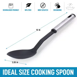 Zulay Kitchen Nylon Serving Spoon - Cooking Spoon with 410°F Heat Resistant Handle - Large Kitchen Serving Spoon For Soups, Stews, and Sauces - Non-Scratch and Nonstick Black Nylon Kitchen Spoon