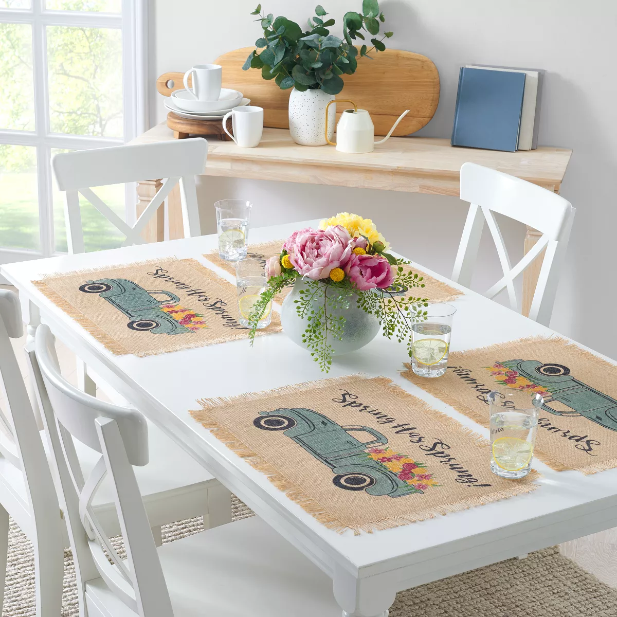 Farmhouse Living Spring Has Sprung Vintage Farm Truck Burlap Placemat - Set of 4 - 13