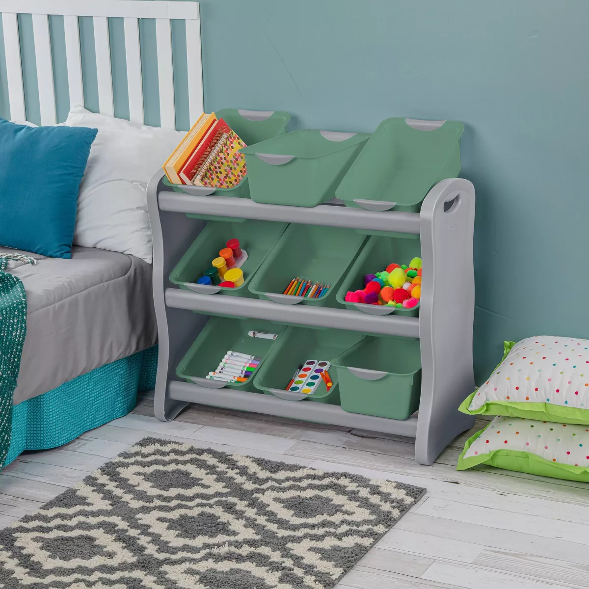 Sterilite 9 Bin Storage Rack with Handles Gray/Green