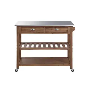 Sonoma Kitchen Cart with Stainless Steel Top Wire Brush Barnwood Brown - Boraam