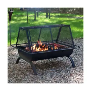 Sunnydaze Outdoor Camping or Backyard Rectangular Northland Fire Pit with Cooking Grill Grate, Spark Screen, Log Poker, and Fire Pit Cover - 36