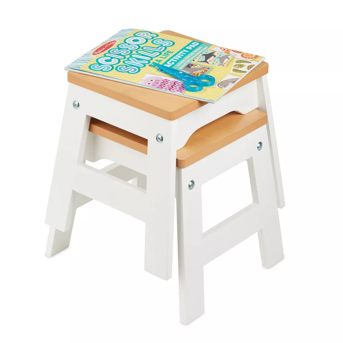 Melissa & Doug Wooden Stools - Set of 2 - White/Natural