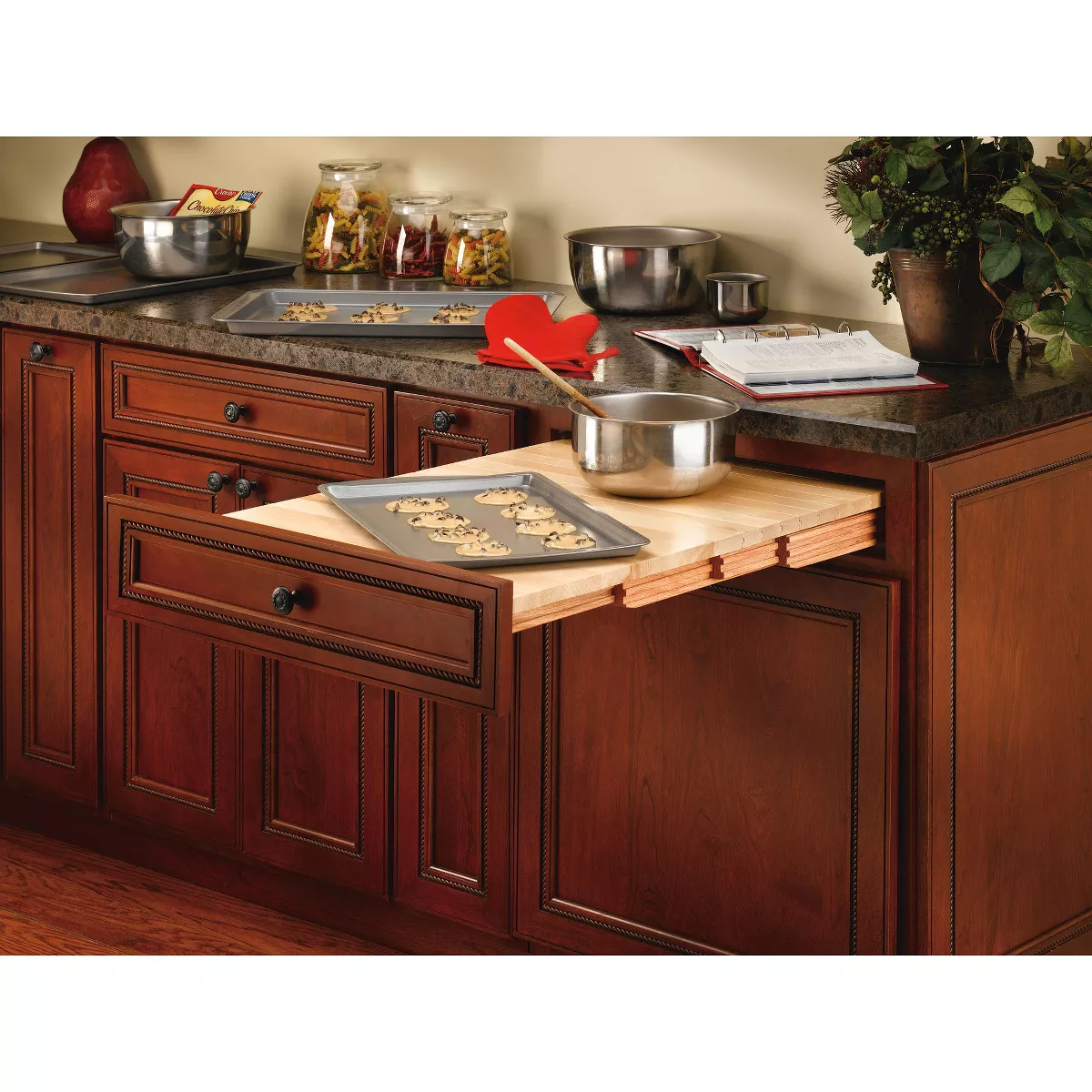 Rev-A-Shelf 4TT-2133-1 31.75 Inch Wood Pull Out Tambour Table Kitchen Counter Extension with Slide for 24 Inch Drawers, Natural Maple