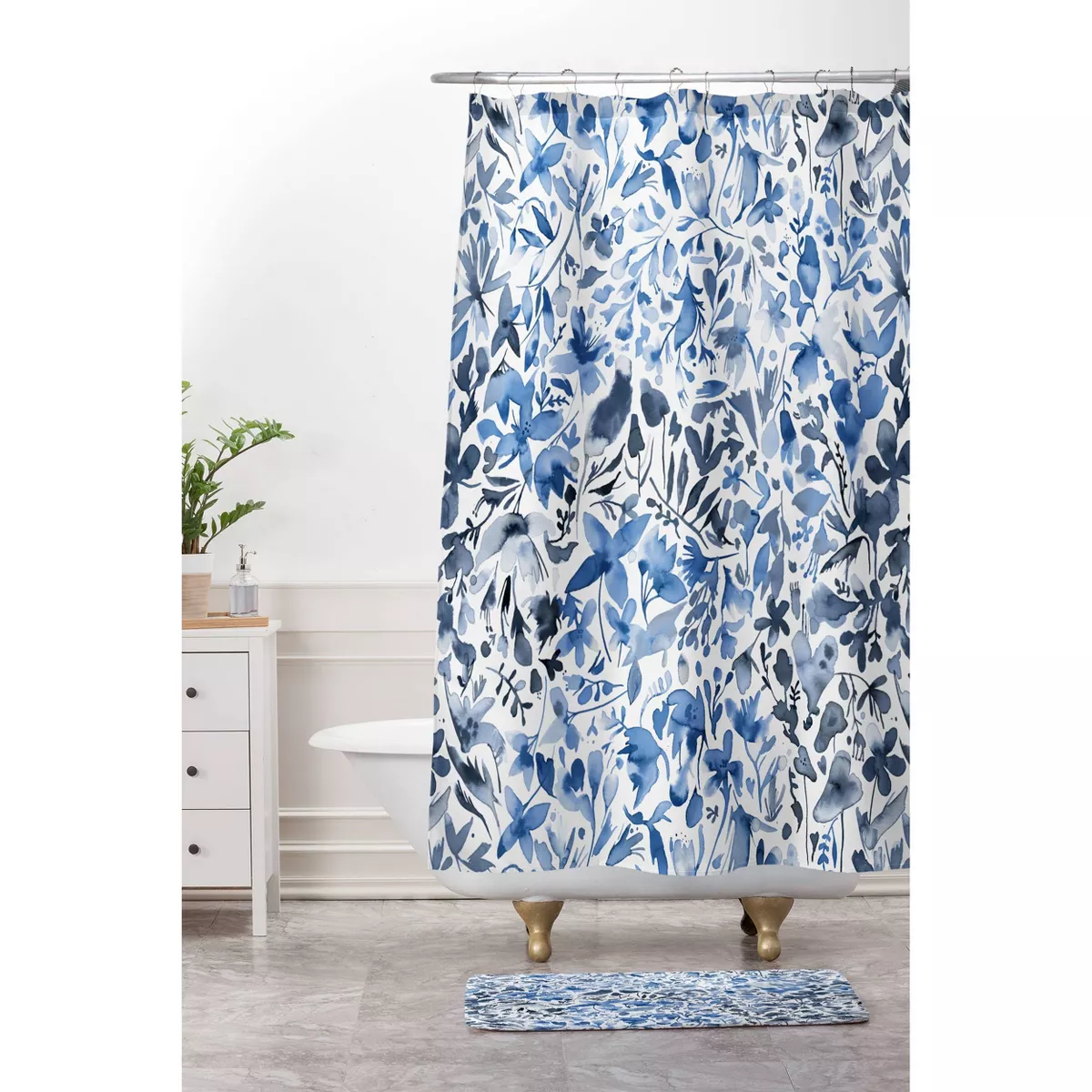 Ninola Design Flowers and Plants Ivy Memory Foam Bath Mat Blue - Deny Designs