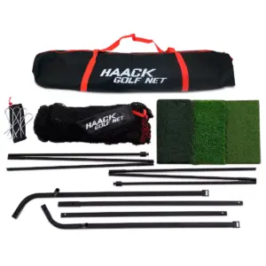 Rukket Sports 3-Piece Home Golf Swing Training Aid Kit with 10 x 7-Foot Net, Portable Tri-Turf Mat, and Convenient Carry Bag