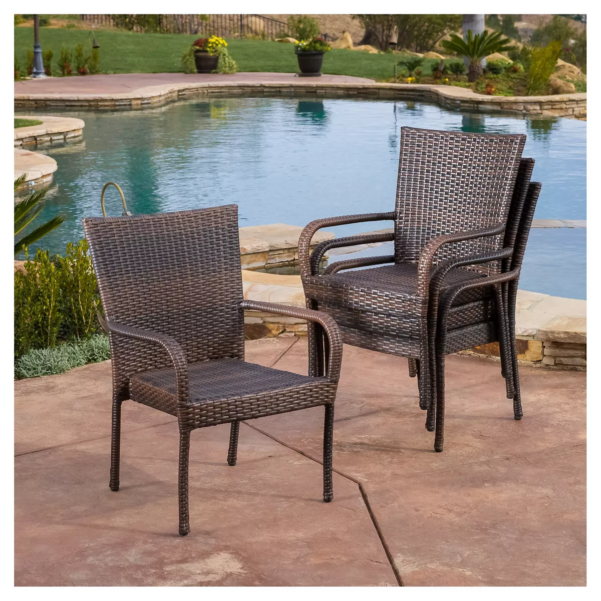Littleton 4pk All-Weather Wicker Stackable Chair - Brown - Christopher Knight Home