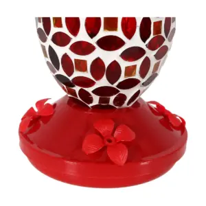 Sunnydaze Outdoor Garden Patio Oval Glass with Mosaic Flower Design Hummingbird Feeder - 18 oz - 7