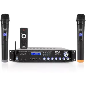 Pyle PWMA4004BT Powerful 3000 Watt 4 Channel Bluetooth Hybrid Amplifier Receiver with 2 Battery Powered Handheld Microphones & Remote Control (2 Pack)