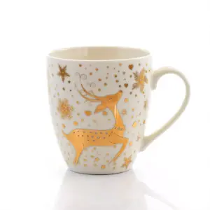 Gibson Home 4 Piece Holiday Gold 20 Ounce Fine Ceramic Mug Set with Assorted Designs