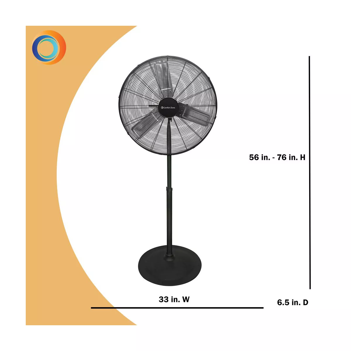 Comfort Zone CZHVP30 30 Inch High-Velocity 3 Speed Adjustable Tilt Indoor Industrial Oscillating Freestanding Pedestal Fan, Black