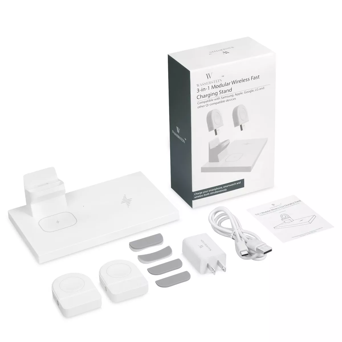 Wasserstein 3-in-1 Wireless Charger and Charging Station for Samsung Galaxy Buds/Watch/Smartphone, Apple AirPods/Apple Watch/iPhone, Google Pixel