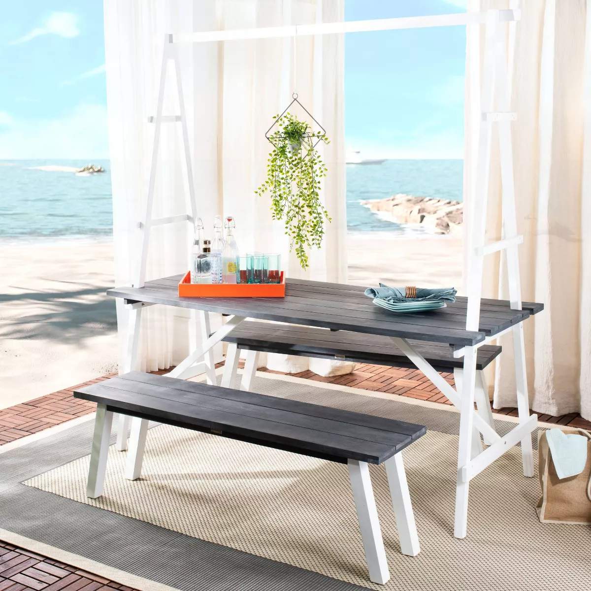 Willamy 3pc Dining Set - Ash Gray/White - Safavieh