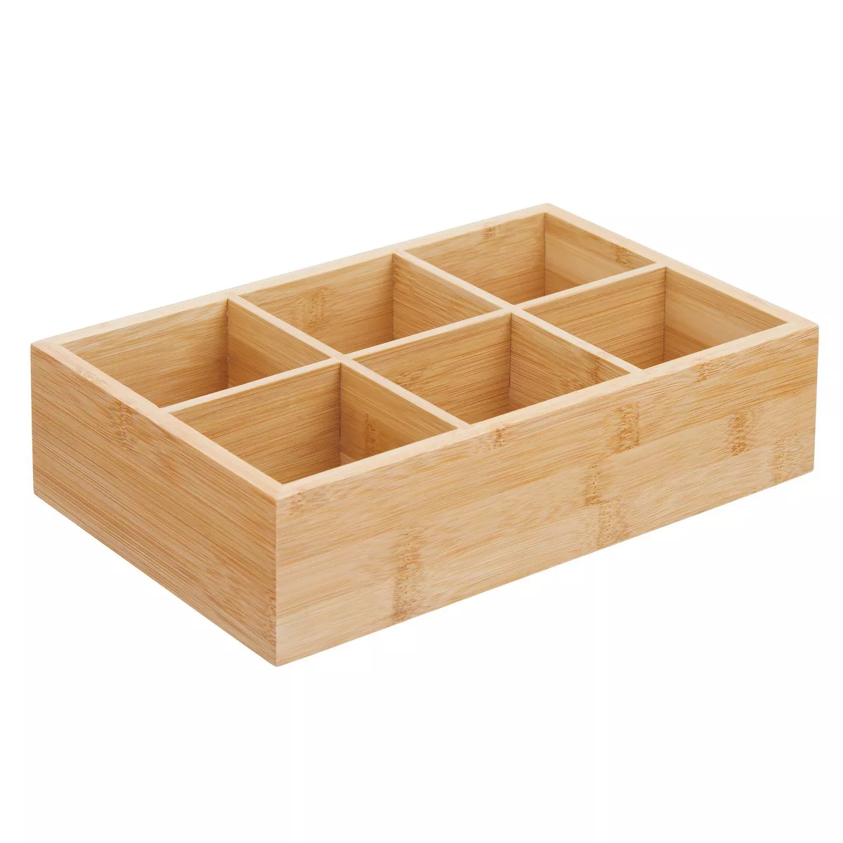 mDesign Bamboo Wood Tea & Food Organizer Bin - 6 Sections, 2 Pack - Natural
