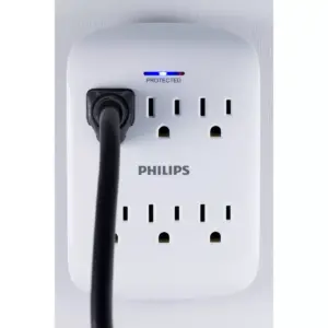 Philips 6-Outlet Surge Protector Wall Tap, White