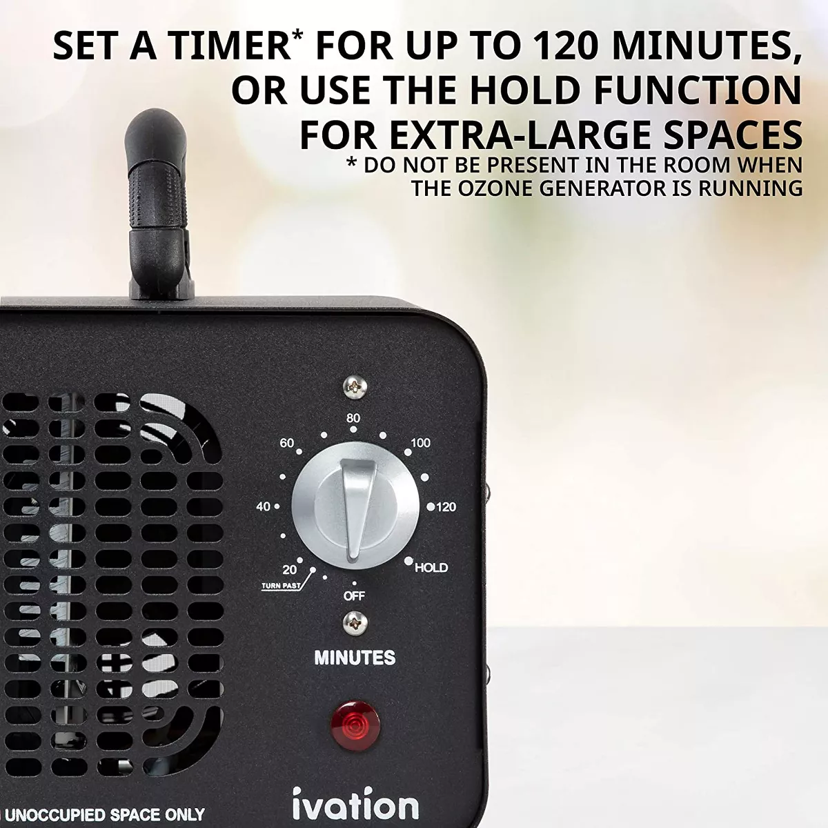 Ivation 10,000 MG/Hour Portable Compact Ozone Generator for Large Rooms Up to 5,000 Sq./Ft. with Long-Lasting Ceramic Plates, Washable Pre-Fitler, Timer & Carry Handle