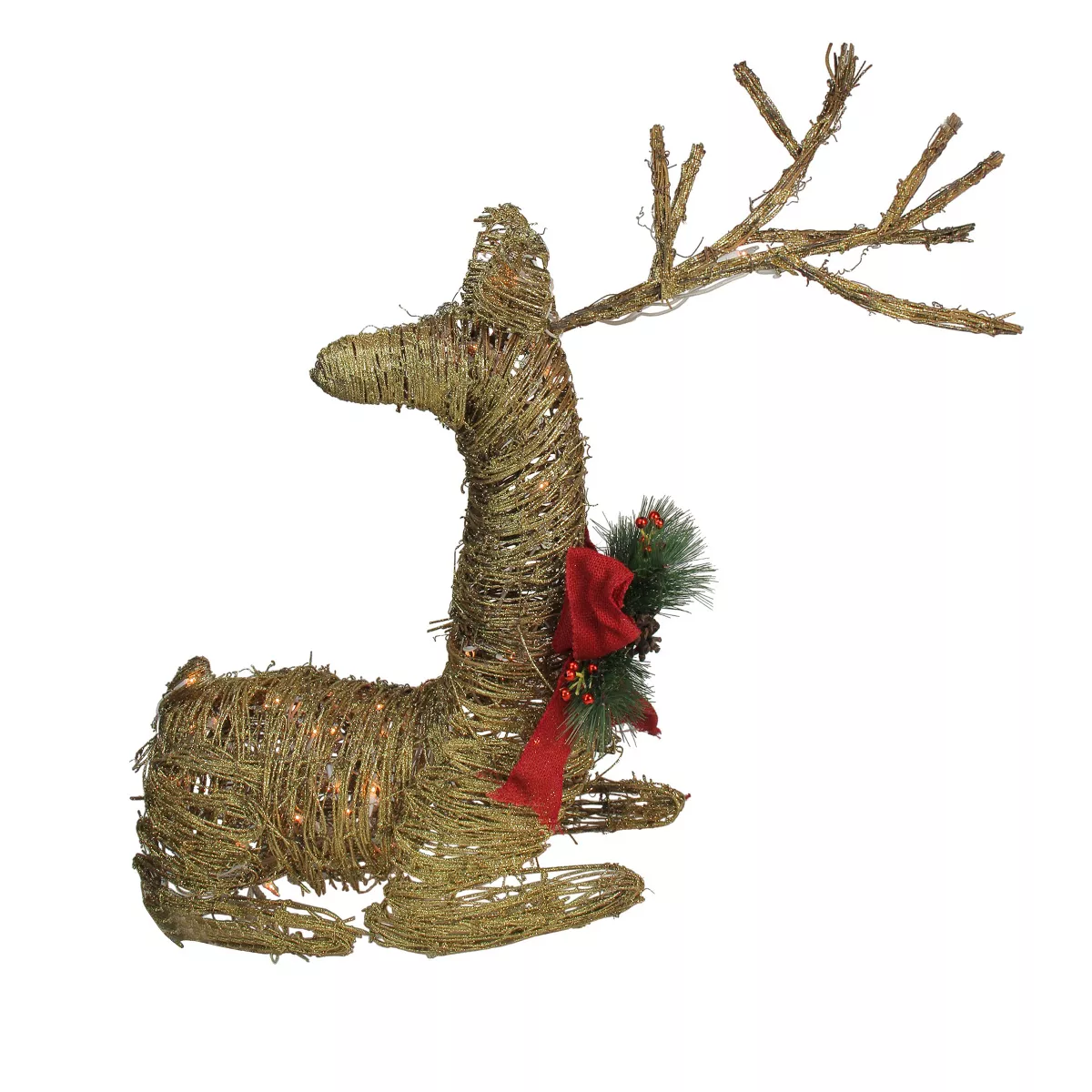 Northlight 30" Pre-Lit Gold Reindeer with Bow Outdoor Christmas Decor