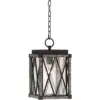 Possini Euro Design Rustic Outdoor Ceiling Light Hanging Bronze Wood 14 1/2" Clear Seedy Glass Lantern Exterior House Porch Patio