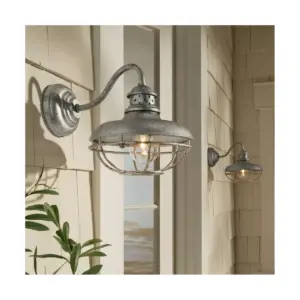 Franklin Iron Works Farmhouse Outdoor Barn Light Fixture Galvanized Steel Open Cage 9