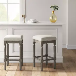 Erving Wood and Upholstered Backless Counter Height Barstool Taupe - Threshold™