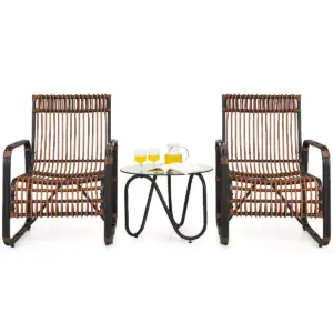 Costway 3PCS Patio Rattan Furniture Set Conversational Sofa Coffee Table Garden