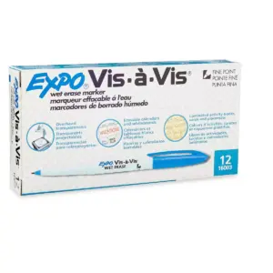 EXPO Vis-à-Vis Wet-Erase Marker Fine Point Blue Dozen 16003