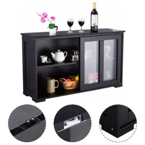 Costway Storage Cabinet Sideboard Buffet Cupboard Glass Sliding Door Pantry Kitchen