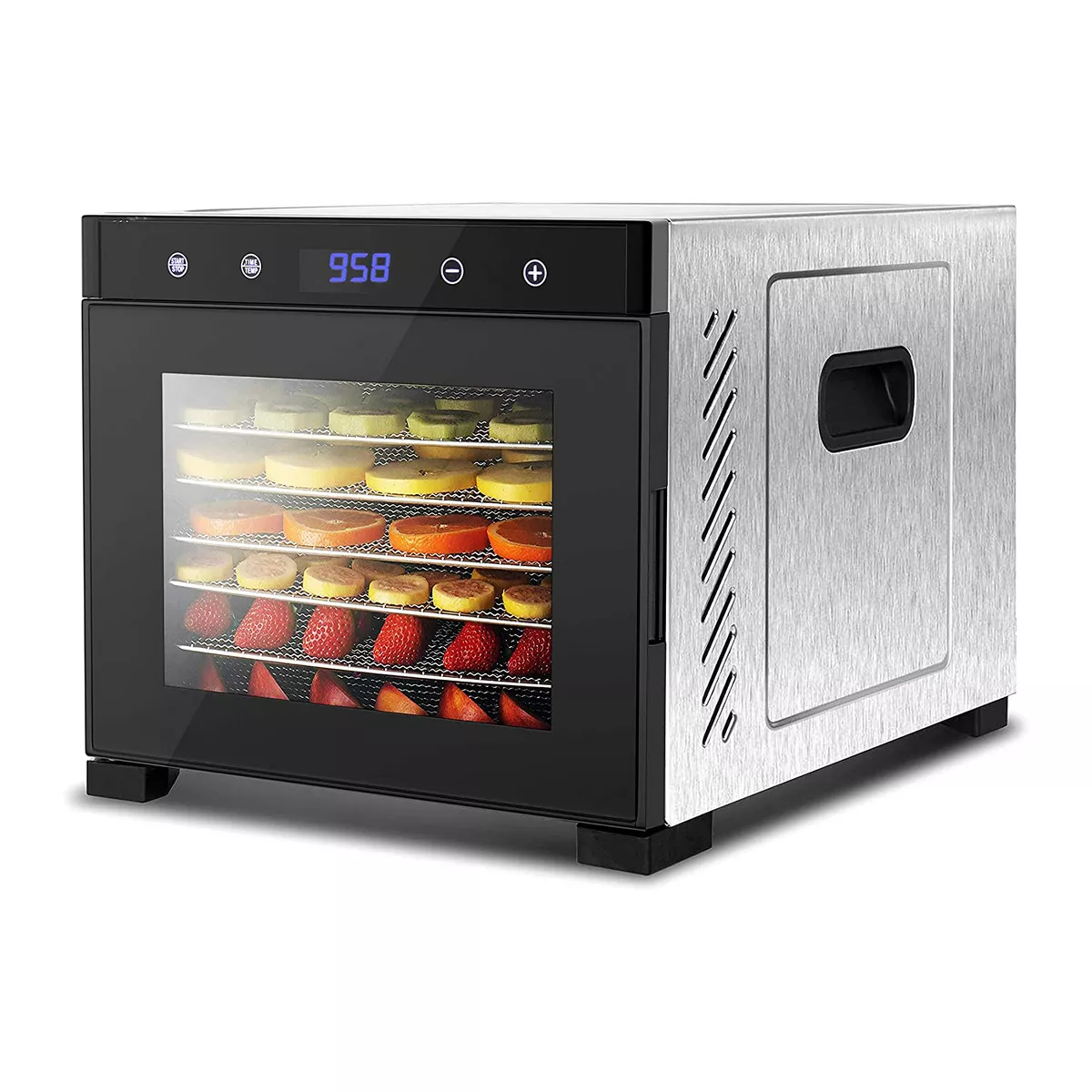 NutriChef Electric Countertop 600 Watts Multi Tier Food Dehydrator Machine with 6 Steel Trays, Digital Timer, & Temperature Control, Silver (2 Pack)