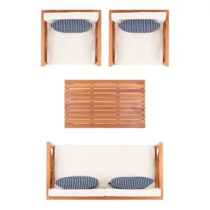 Nunzio 4pc Living Set with Accent Pillows - Natural/Beige/Navy - Safavieh