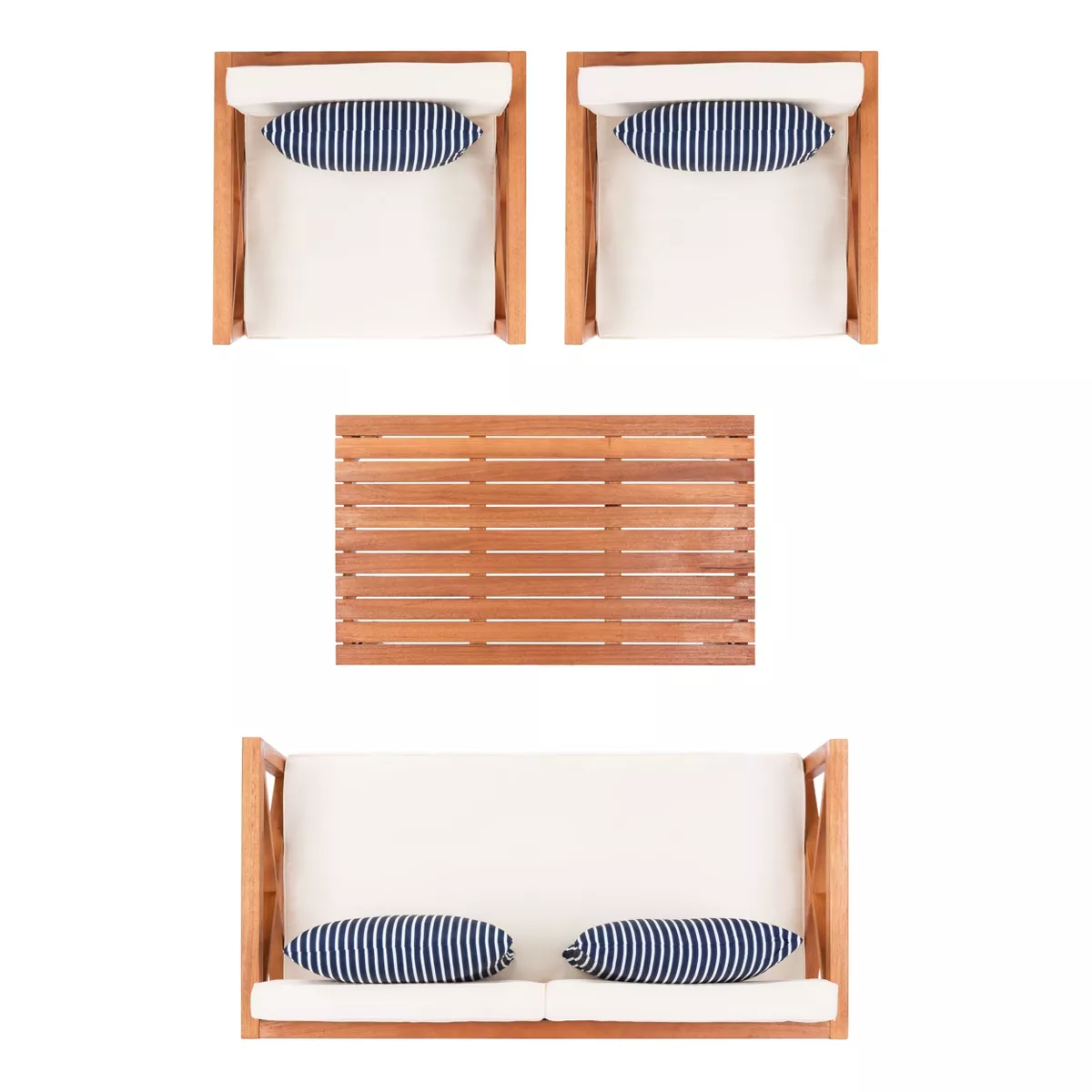 Nunzio 4pc Living Set with Accent Pillows - Natural/Beige/Navy - Safavieh