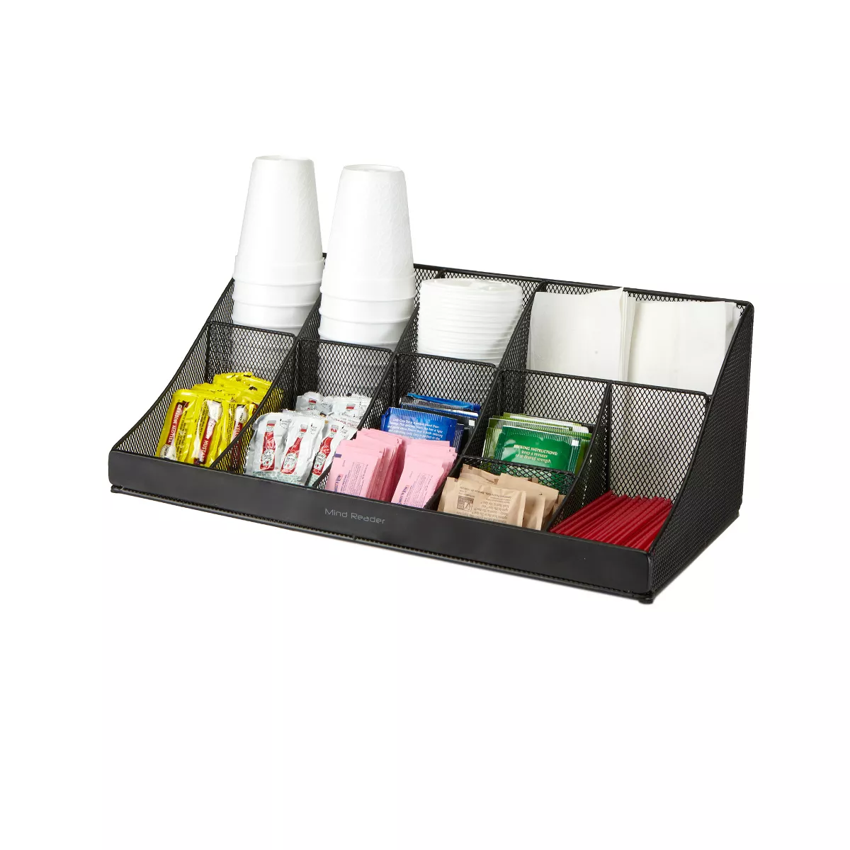 Mind Reader 11 Compartment Break Room Coffee Condiment, Black Metal Mesh