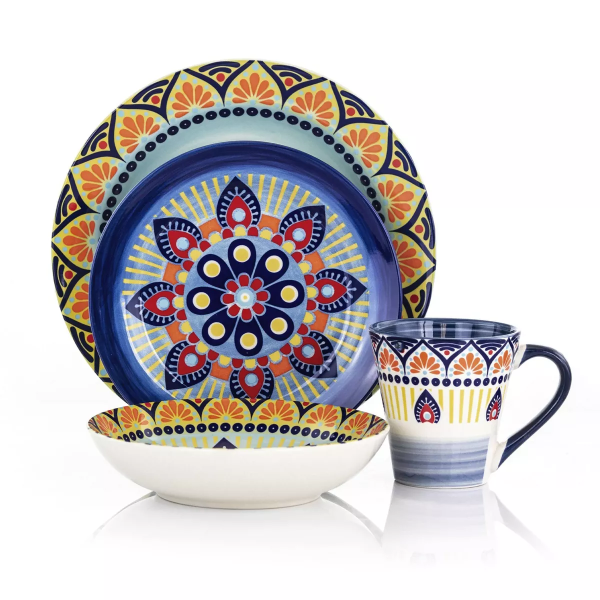 16pc Stoneware Kaleidoscope Dinnerware Set - Elama