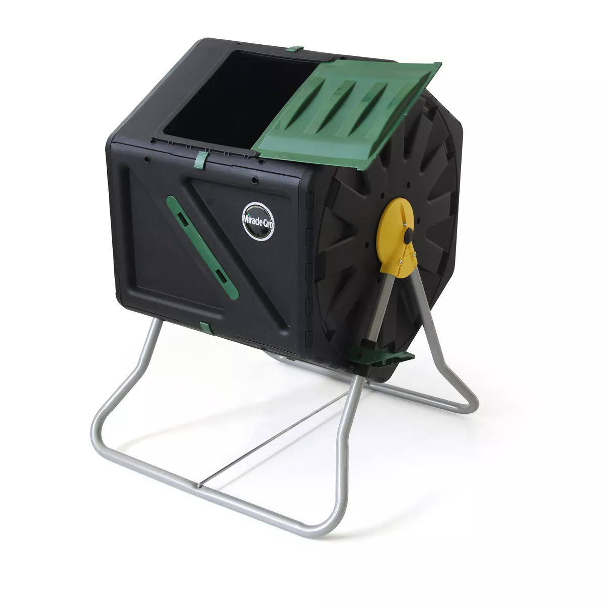 Miracle-Gro D.F. Omer DFSC105 105 Liter 28 Gallon Bin Spinning Tumbling Aeration Garden Waste Soil Composter with 3 Piece Hand Tool Kit, Black