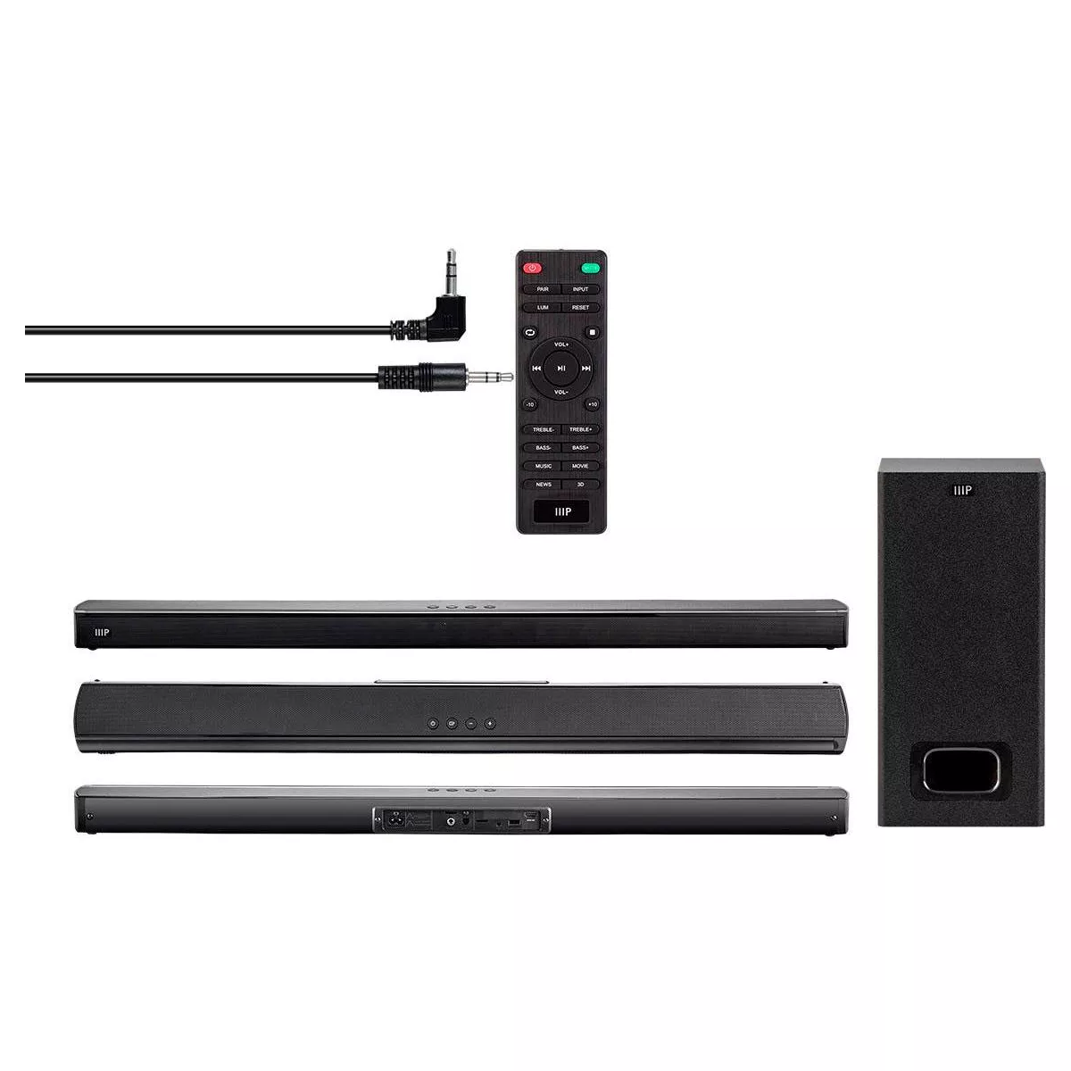Monoprice SB-200SW Premium Slim Soundbar With Wireless Subwoofer HDMI ARC, Bluetooth, Optical, And Coax Inputs