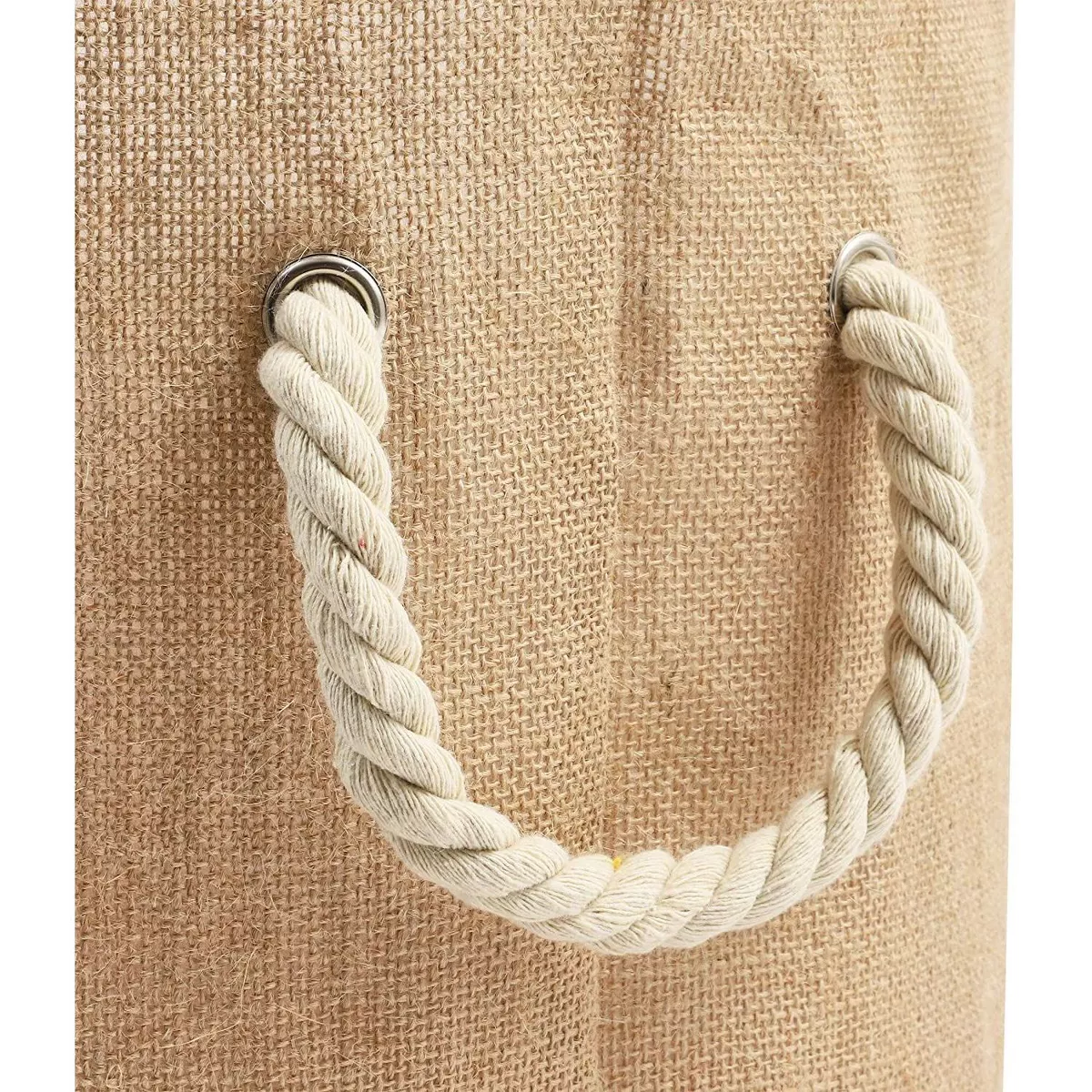 Juvale Large Collapsible Woven Jute Fabric Round Laundry Hamper, Tall Drawstring Blanket Storage Basket with Lid & Handle, Brown 13.4