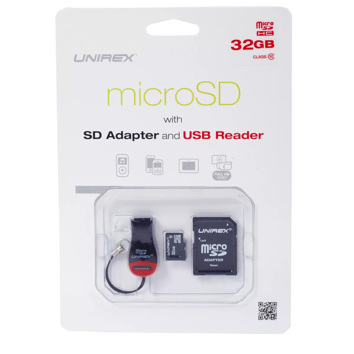 Unirex Micro SD 32GB Class 4 w/SD Adapter and USB Reader
