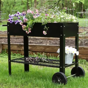 Sunnydaze Outdoor Galvanized Steel Raised Garden Bed Cart with Handlebar and Wheels for Patio, Deck or Yard - 41