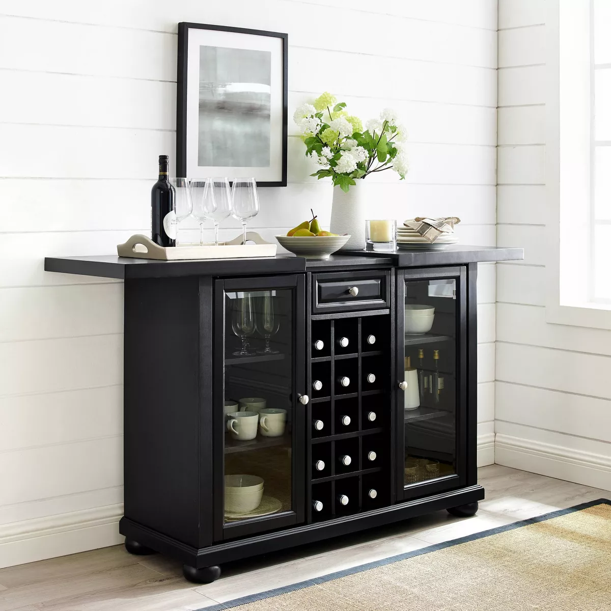 Alexandria Sliding Top Bar Cabinet Black - Crosley